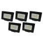 Lot de 5 Projecteurs LED Noirs 30W (200W) Étanche IP65 2400lm - Blanc Chaud 2700K