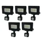 Lot de 5 Projecteurs LED Noirs 10W à Détecteur IP65 800lm - Blanc du Jour 6000K