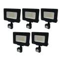 Lot de 5 Projecteurs LED Noirs 20W (100W) à Détecteur IP65 1600lm - Blanc Chaud 2700K