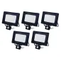 Lot de 5 Projecteurs LED Noirs 50W (250W) à Détecteur IP65 4000lm - Blanc du Jour 6000K