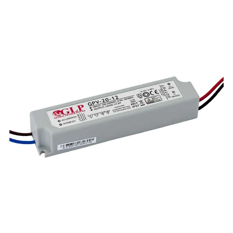 Alimentation LED DC12V 20W 2A Étanche IP67 GLP