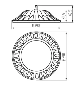 Cloche Highbay LED 200W étanche IP65 rond ∅390mm Noir - Blanc Naturel 4000K