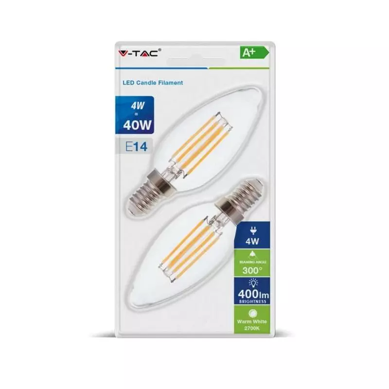 Lot de 2 Ampoules LED E14 4W Flamme filament - équivalent 40W