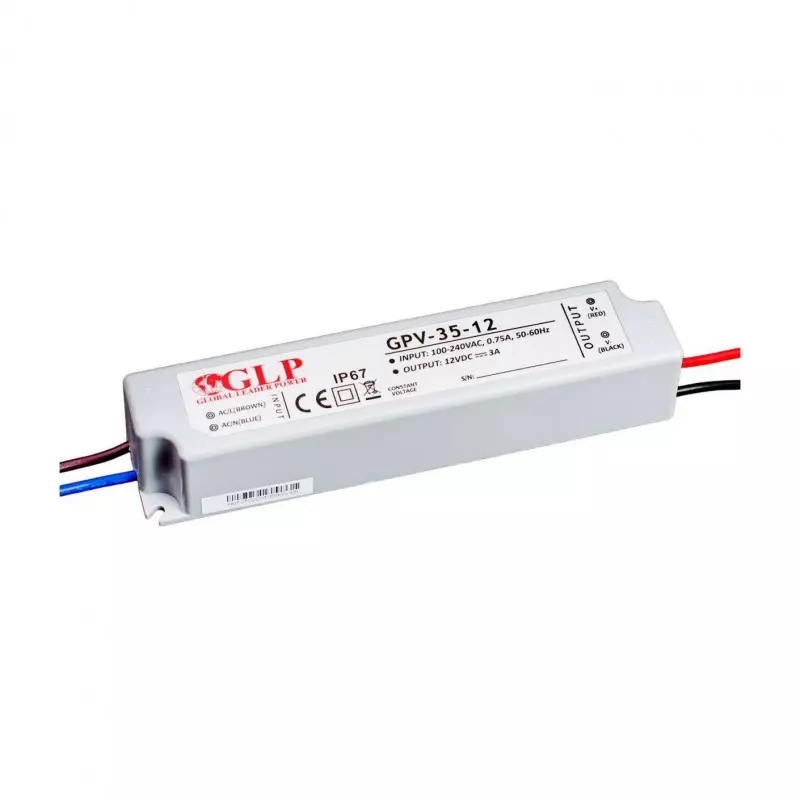 Alimentation LED DC12V 35W 3A Étanche  IP67 GLP