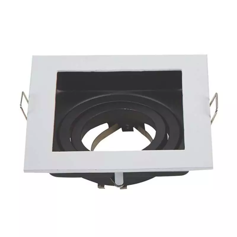 Support Spot Encastrable GU10/MR16 Carré Blanc et Noir 100x100mm Max 35W avec Tête Inclinable