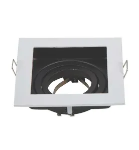 Support Spot Encastrable GU10/MR16 Carré Blanc et Noir 100x100mm Max 35W avec Tête Inclinable