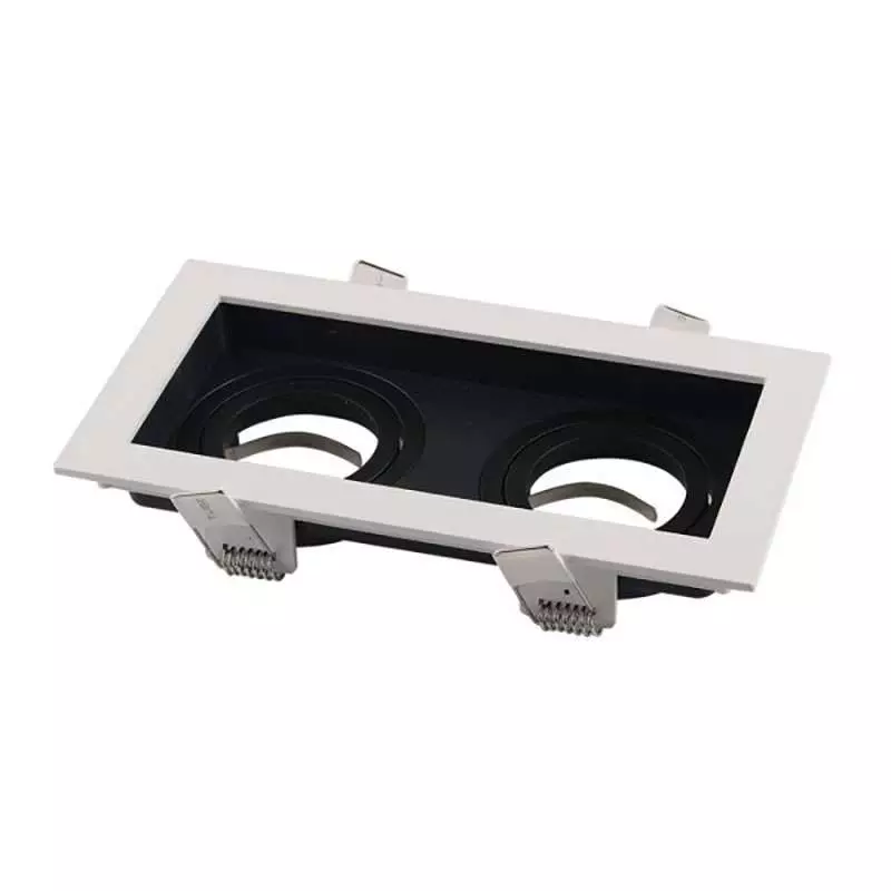 Support Spot Encastrable Double GU10/MR16 Blanc et Noir 185x100mm Max 35W avec Tête Inclinable