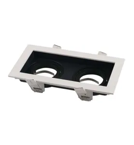 Support Spot Encastrable Double GU10/MR16 Blanc et Noir 185x100mm Max 35W avec Tête Inclinable