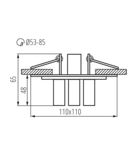 Support de spot encastrable perçage 53-85mm carré Chrome / transparent 